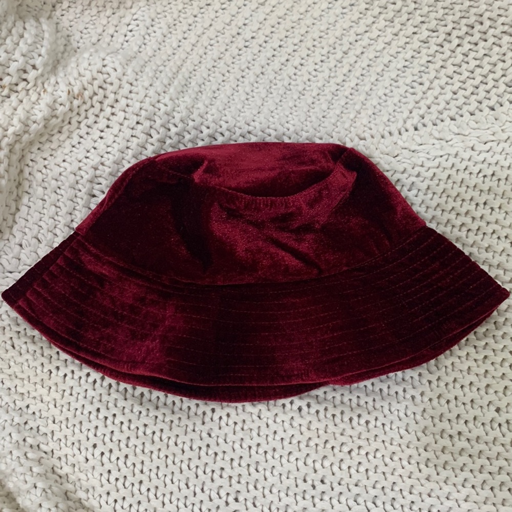 Anthropologie Red Velvet Bucket Hat